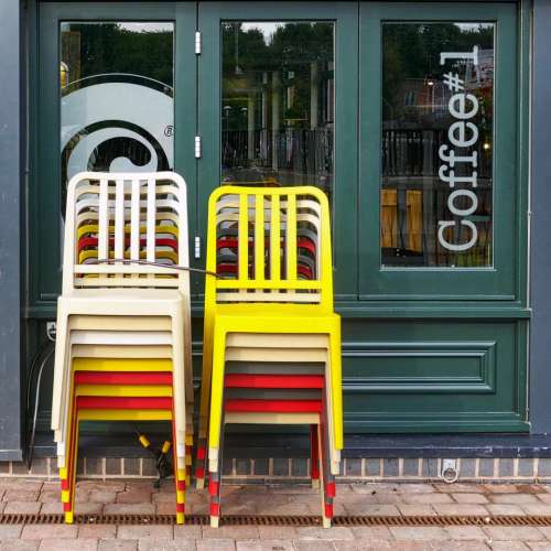chairs stacked plastic coffee shop