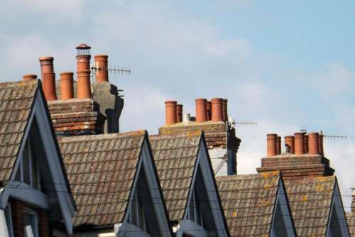 pitched roofs rooftops chimney pots chimneys roof