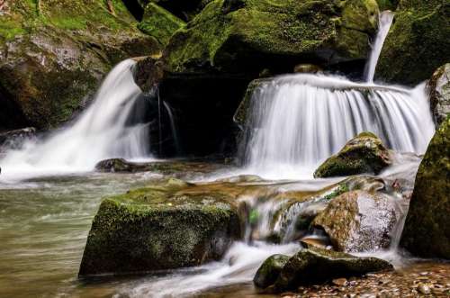 cascade stream boulder flow clear