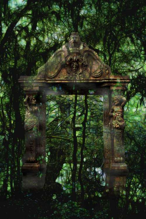 gate forest ancient mysterious green