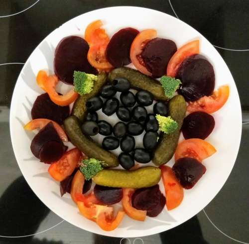 savory salad gherkins tomatoes olives