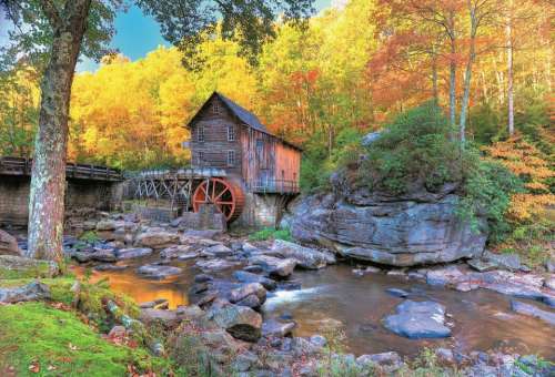 Autumn fall foliage waterfalls water wheel