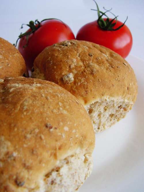 bread rolls baked goods food tomato