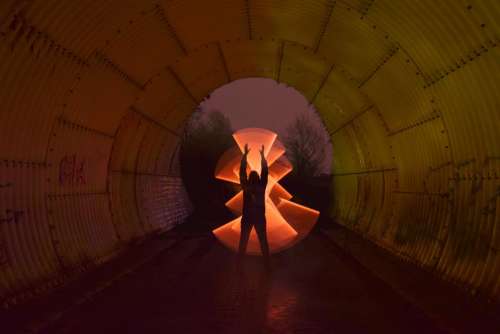 tunnel illuminate silhouette reflection colorful