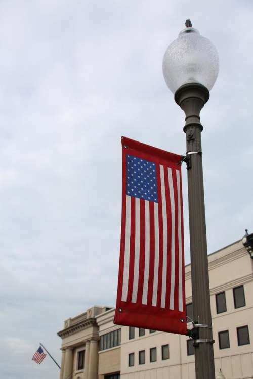 small town flag American Flag USA street lamp