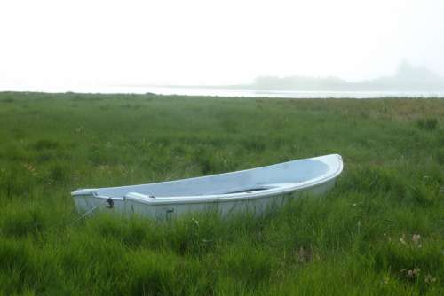 boat meadows marsh fog
