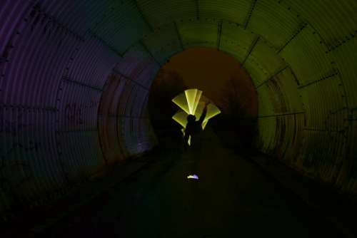 tunnel illuminate silhouette reflection colorful