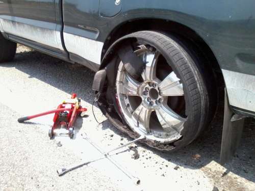 Flat tire blow out  