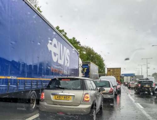 elvis truck lorry traffic jam rain