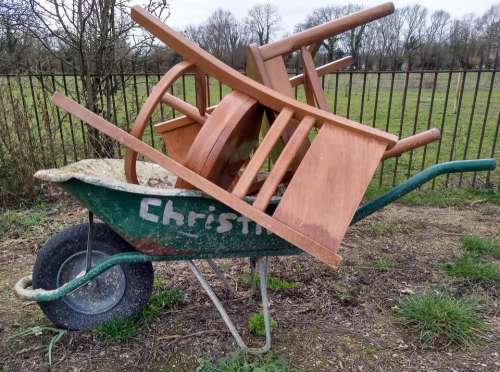 wheel barrow chairs junk recycling funny