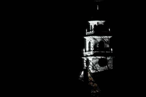 church tower night darkness lighted