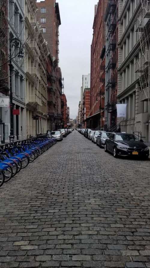 Cobblestone stone street Manhattan new York NYC