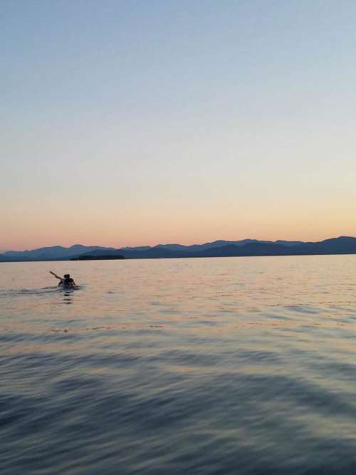 Kayak sunset lake scenery Lake Champlian