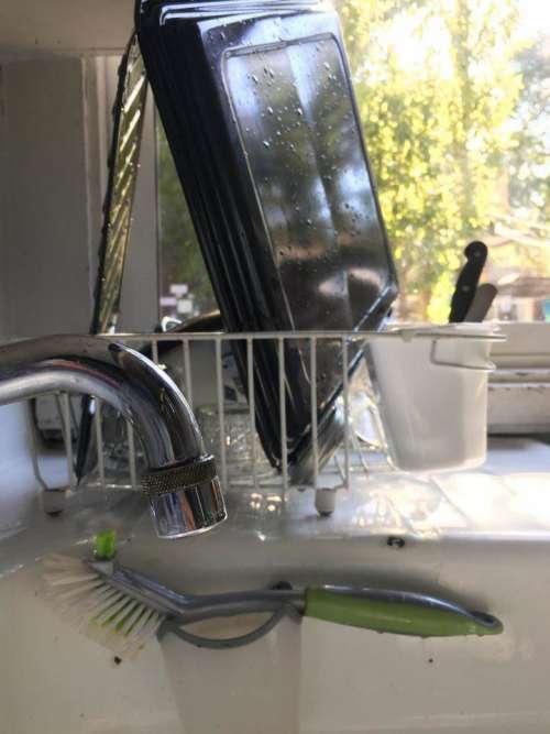 dishes sink drying washing
