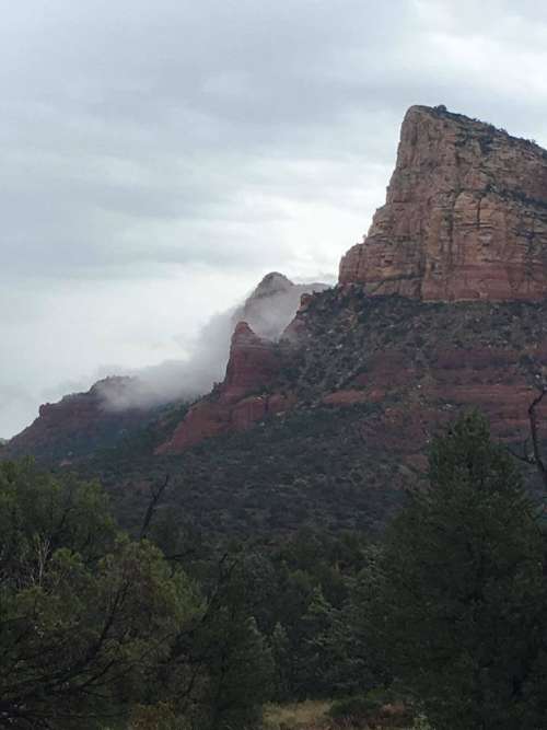 low cloud overcast mountain butte