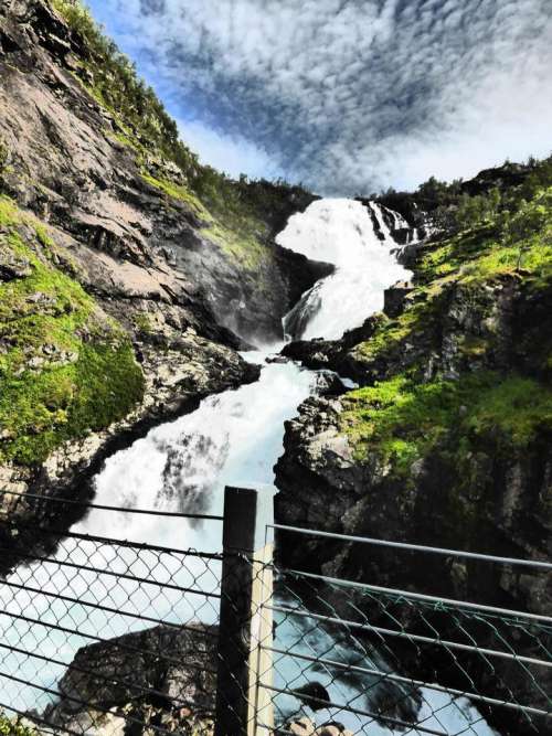 Norway waterfall rocky terrain
