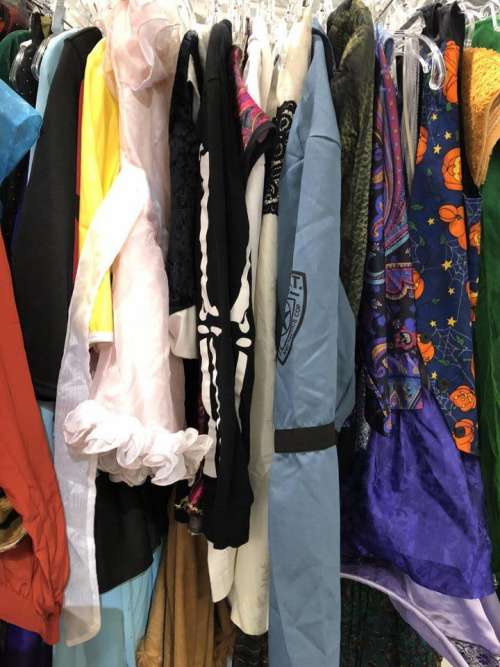 goodwill thrift store store shelf costumes clothing rack