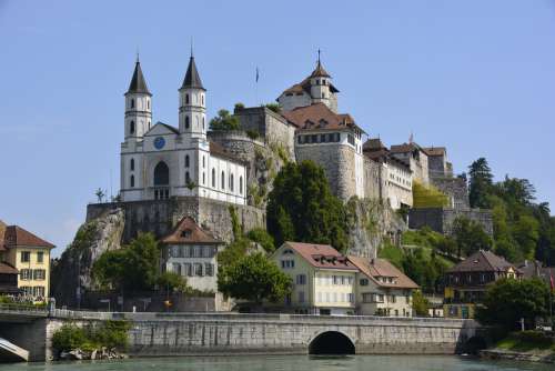 Aarau Switzerland City Church Wall River