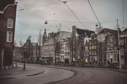 Amsterdam Hazy Weather Morning Avenue Empty Street