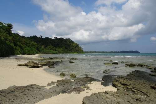 Beach Rocky Coral Reef Smith Island Andaman Clouds