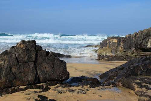 Beach Rocks Sea Water Ocean Coast Sky Landscape