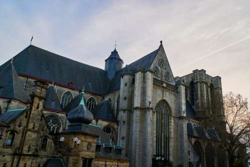 Belgium Gent Church Twilight Mood Old Past