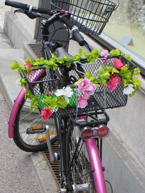 Bike Pink Flower Basket