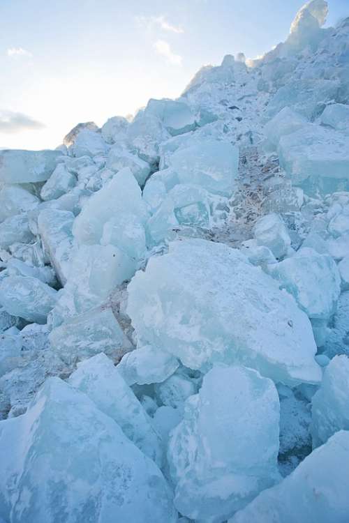 Blue Ice Ice Boulders Winter Cold Freezing Pile