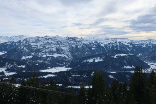 Bregenzerwald Mountains Winter Snow Clouds