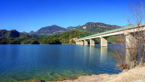 Bridge Water Lake Architecture Panorama Landscape