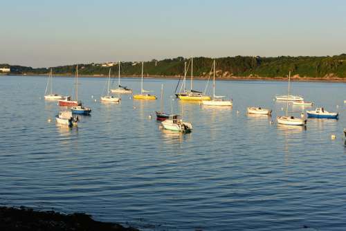 Brittany Coast Sailing Boats Evening Bay