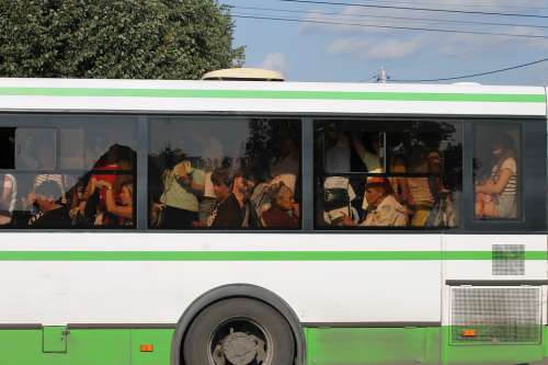 Bus Passengers Filled With Jam Transport