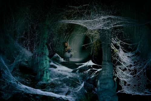 Cave Dark Little Girl Fear Cobwebs Caving Cavity