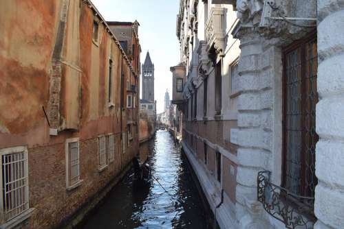 Channel Corridor Water Venice Architecture Clock