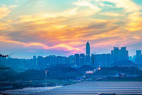 Cloud Flame Cloud Cirrus Sunset Skyline City