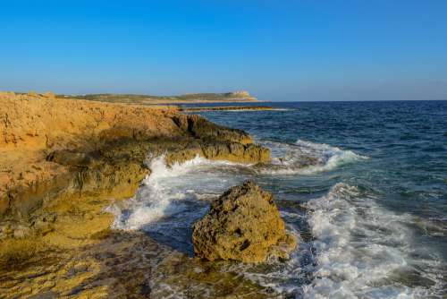 Cyprus Cavo Greko Landscape Nature Sea Rock Cliff