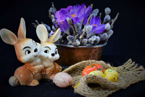 Easter Easter Theme Still Life Crocus Palm Branches