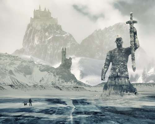 Fiction Ice Mountains Fantasy Statue Castle