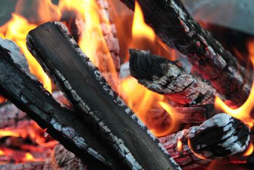 Fire Wood Embers Burn Smoke Campfire Flame Heat