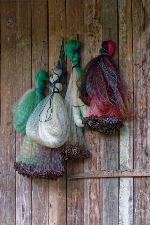 Fishing Nets Hanging Fishing Wooden Wall Old