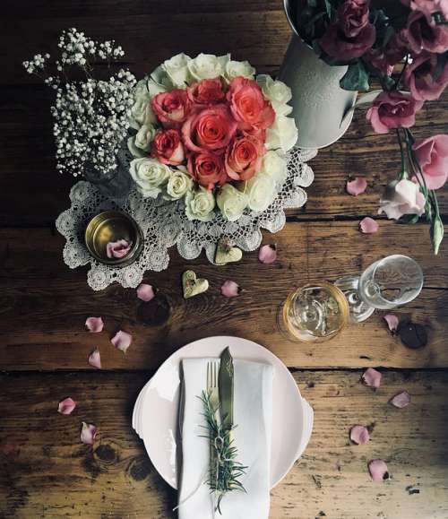 Floral Place Setting Wedding Roses Love Romantic