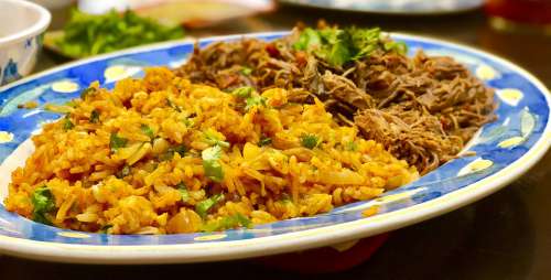 Food Rice Traditional Tasty Beef Plate