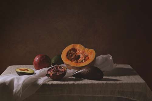Fruits Still Life Art Foods White Table Cloths