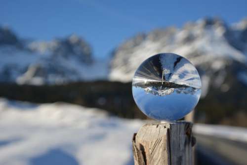 Glass Ball Winter Snow Mirroring Nature Landscape