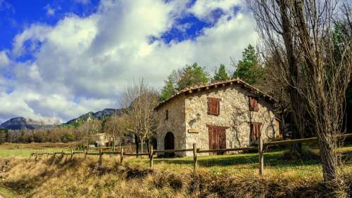 House Rural Landscape Nature Farm Field