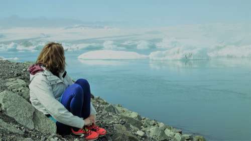 Ice Glacier Girl Landscape Nature Cold Iceberg