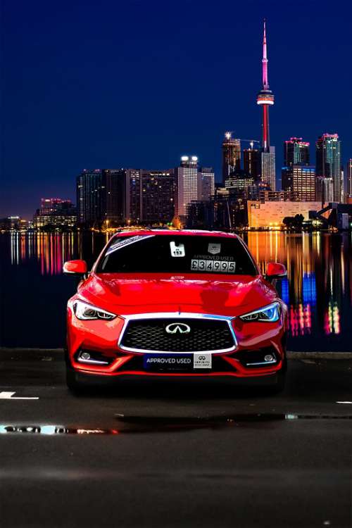 Infiniti Q60 Sports Car Cityscape Night Toronto