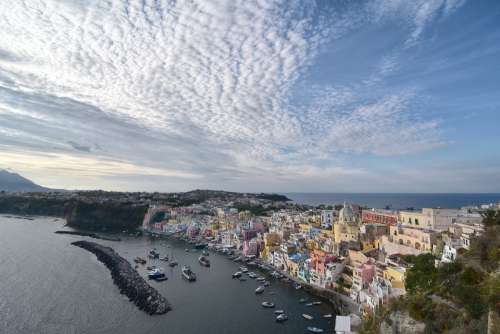 Italy Procida Island Port Clouds Naples Tourism