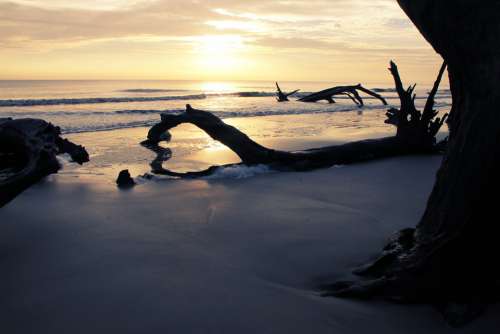 Jekyll Island Ocean Sunset Sea Beach Reflection