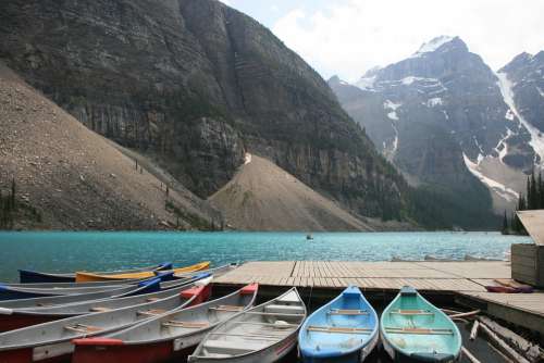 Lake Mountains Blue Water Canoe Boat Dock